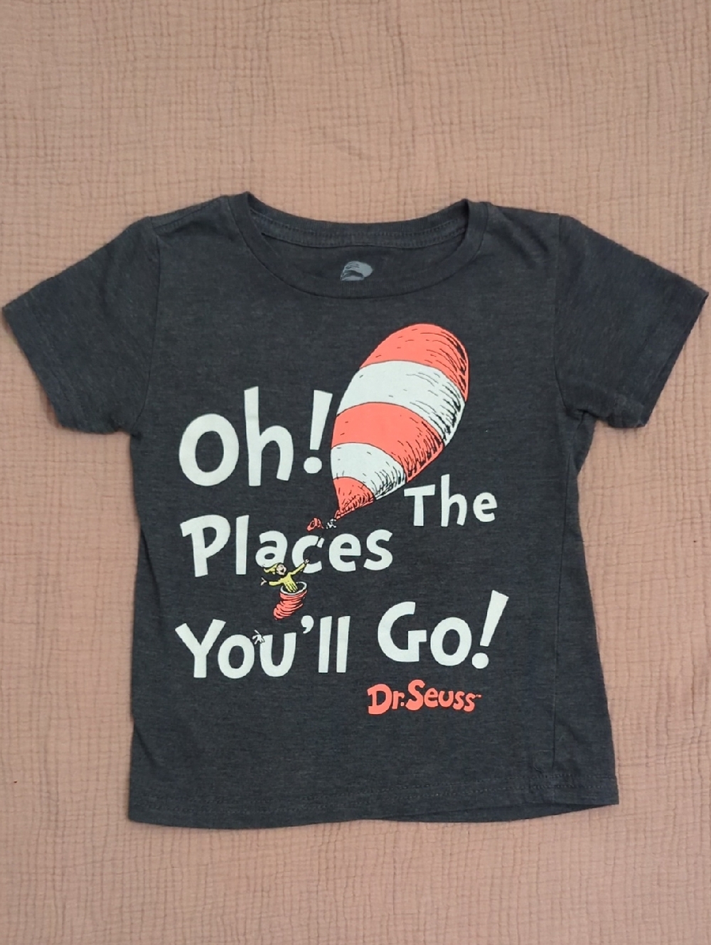 Dr. Seuss Charcoal Tee with Coral & White Balloon Graphic